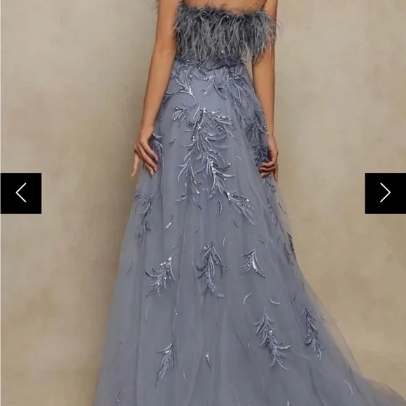 Tarik Ediz - 98070 Feather Detailed Long Gown. Size 6 fits size 4 perfectly - Picture 2 of 4